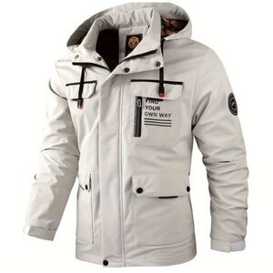Leduntino Men's Rain Jacket in Off White M